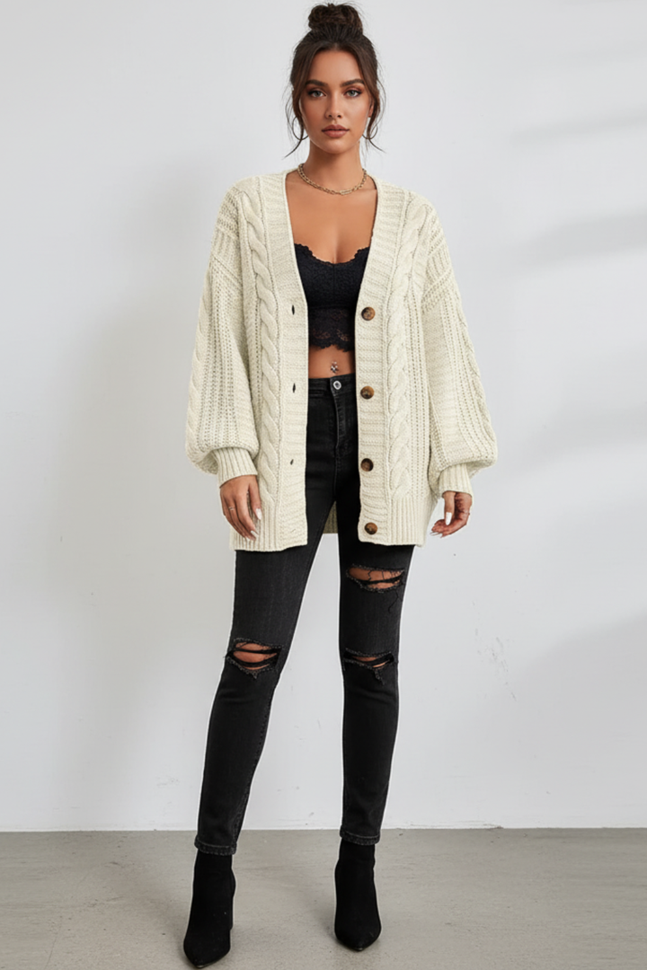 Γυναικεία oversized ζακέτα με πλέξη κοτσίδα