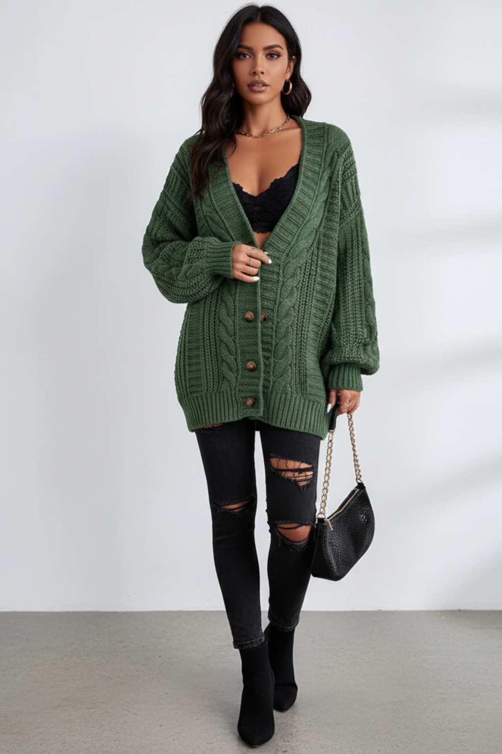 Γυναικεία oversized ζακέτα με πλέξη κοτσίδα