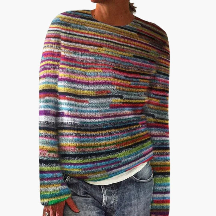 Jersey de punto a rayas para mujer con cuello redondo
