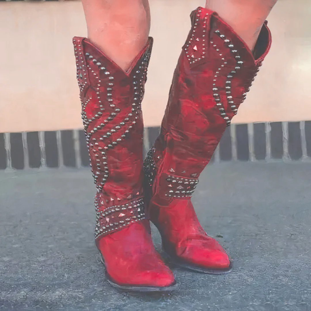Bottes western pour femme jusqu'aux genoux avec talon carré