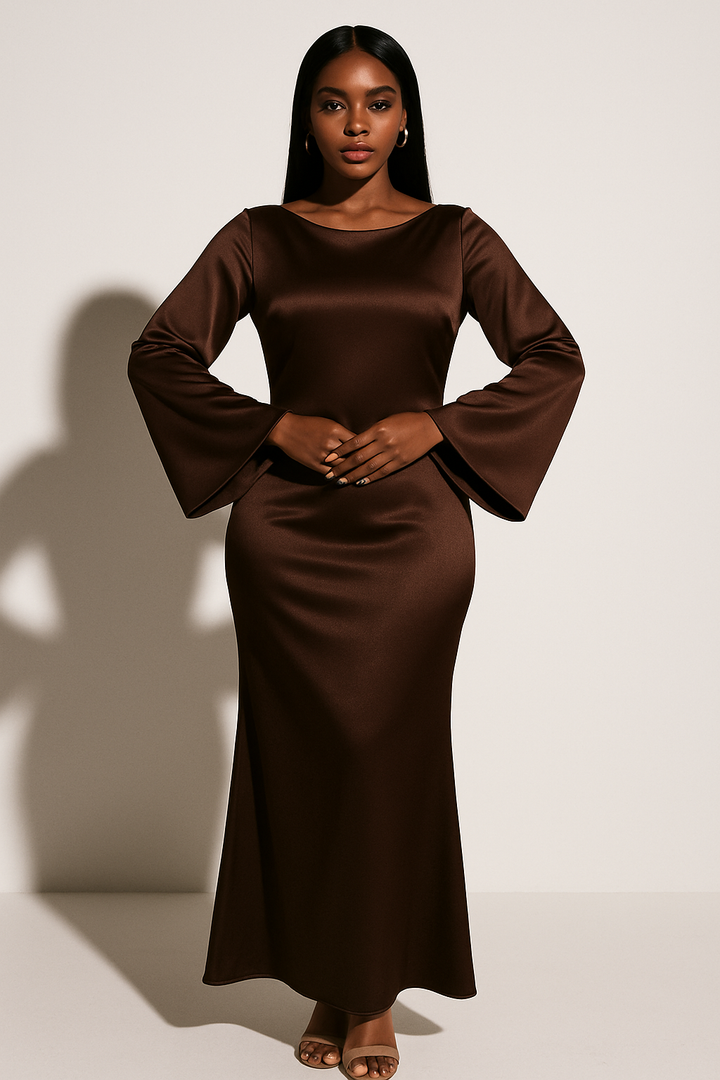 Women’s Long Sleeve Evening Gown with a Scoop Neckline