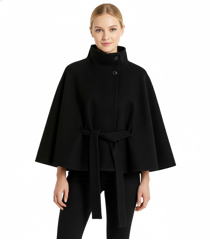 Women's Wool Coat with a High Neck and a Button Front