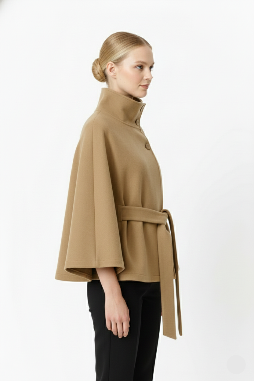 Women's Wool Coat with a High Neck and a Button Front