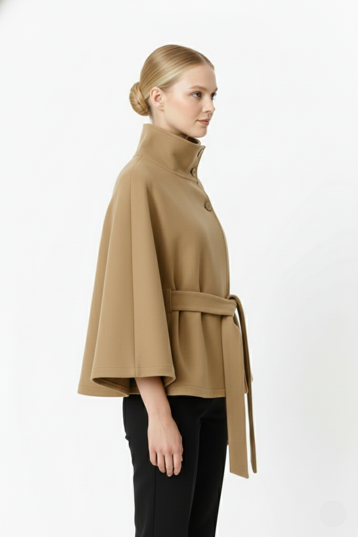 Women's Wool Coat with a High Neck and a Button Front
