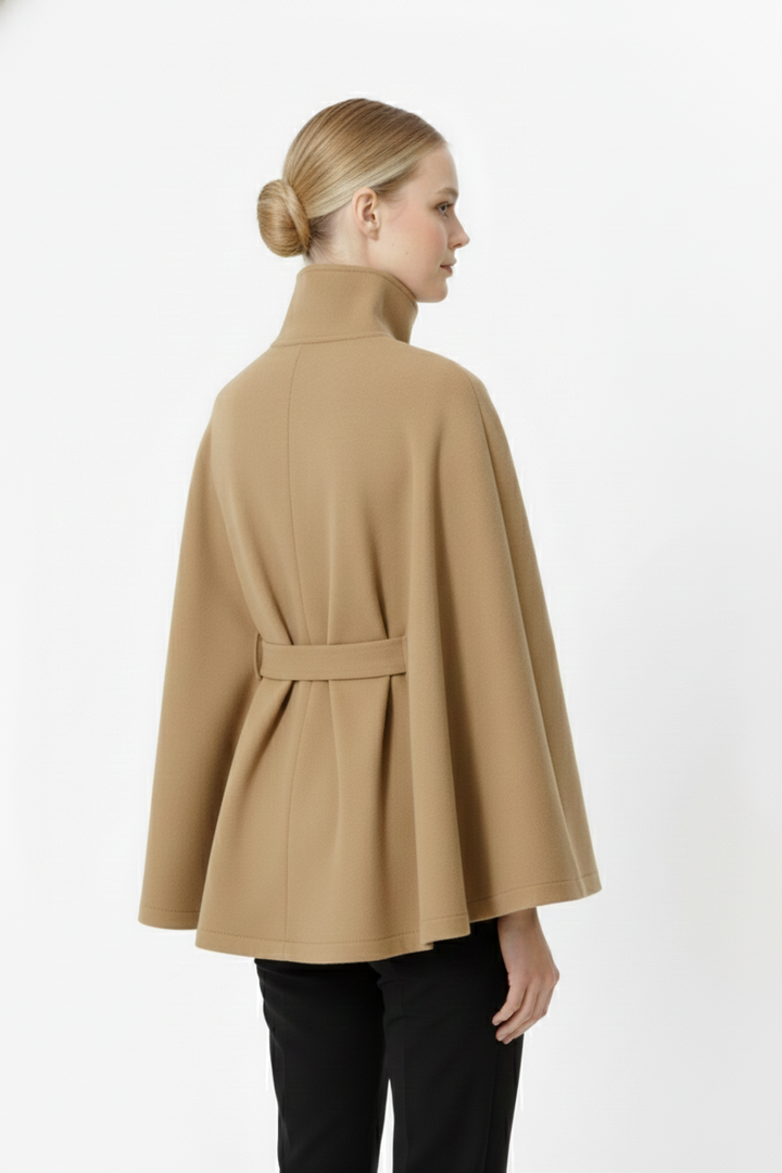 Women's Wool Coat with a High Neck and a Button Front