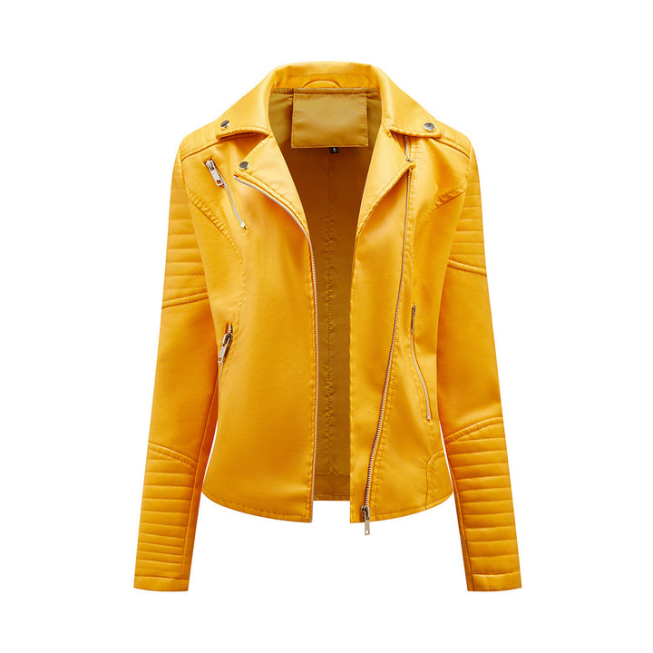 Chaqueta de cuero con solapas para mujer | Corta