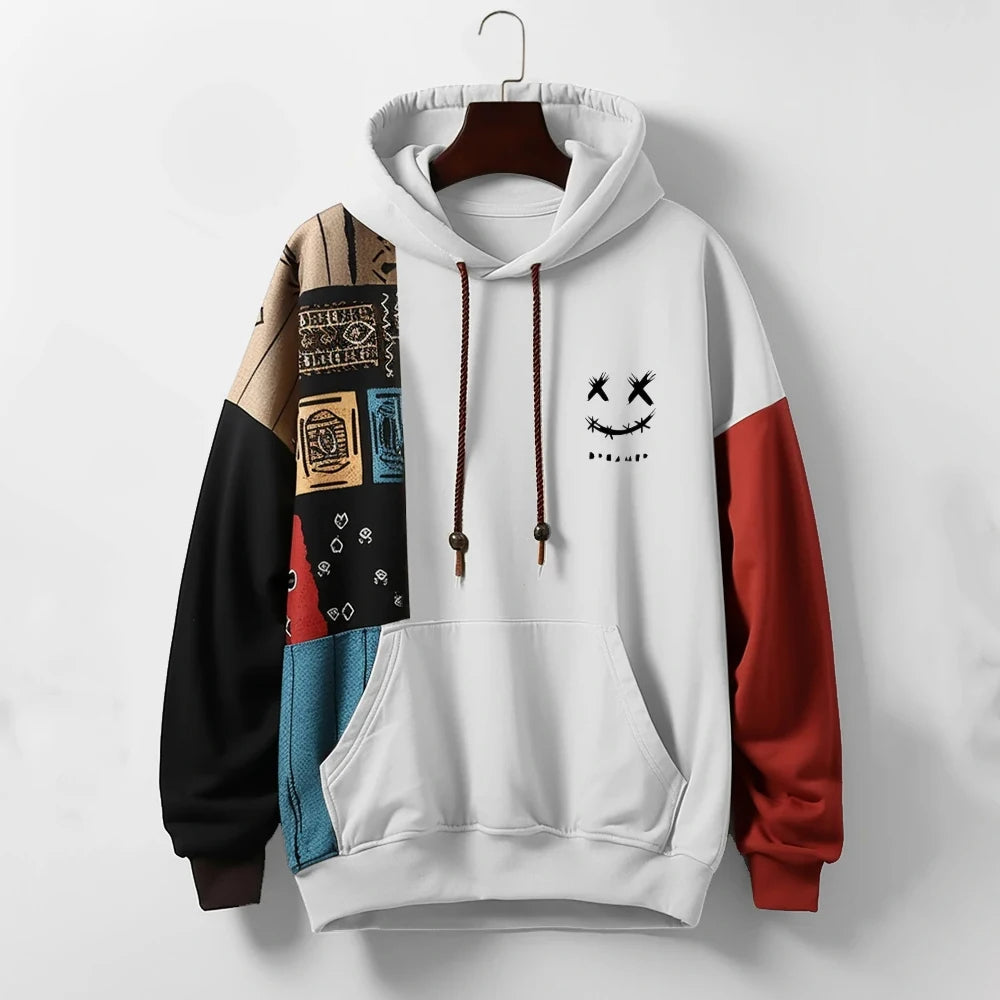 Men's Vintage Patchwork Streetwear Hoodie
