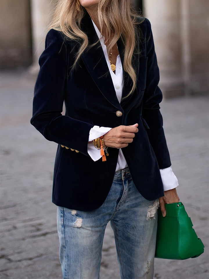 Addison - Blazer de terciopelo para mujer con detalles de botones dorados, un lujo atemporal con un toque moderno