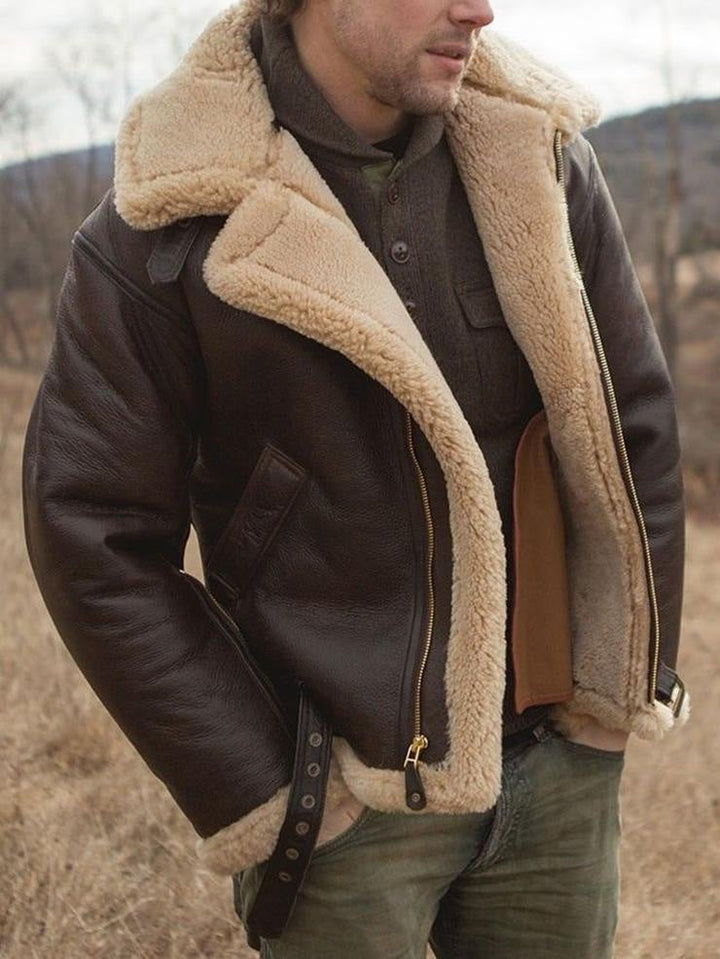 Chester - Men's Leather Look Aviator Jacket with Shearling Collar - photo 1