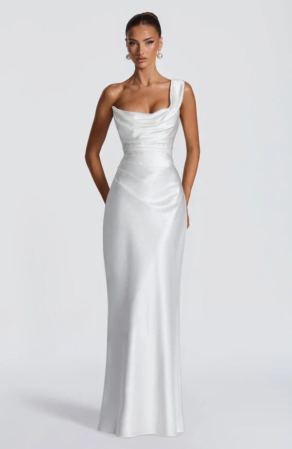 Women's Strapless Draped Maxi Dress with Lace-Up Back