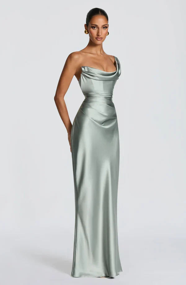 Women's Strapless Draped Maxi Dress with Lace-Up Back