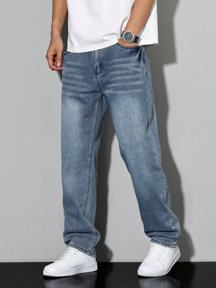 Ανδρικό τζιν σε ίσια γραμμή από βαμβάκι, μονόχρωμο