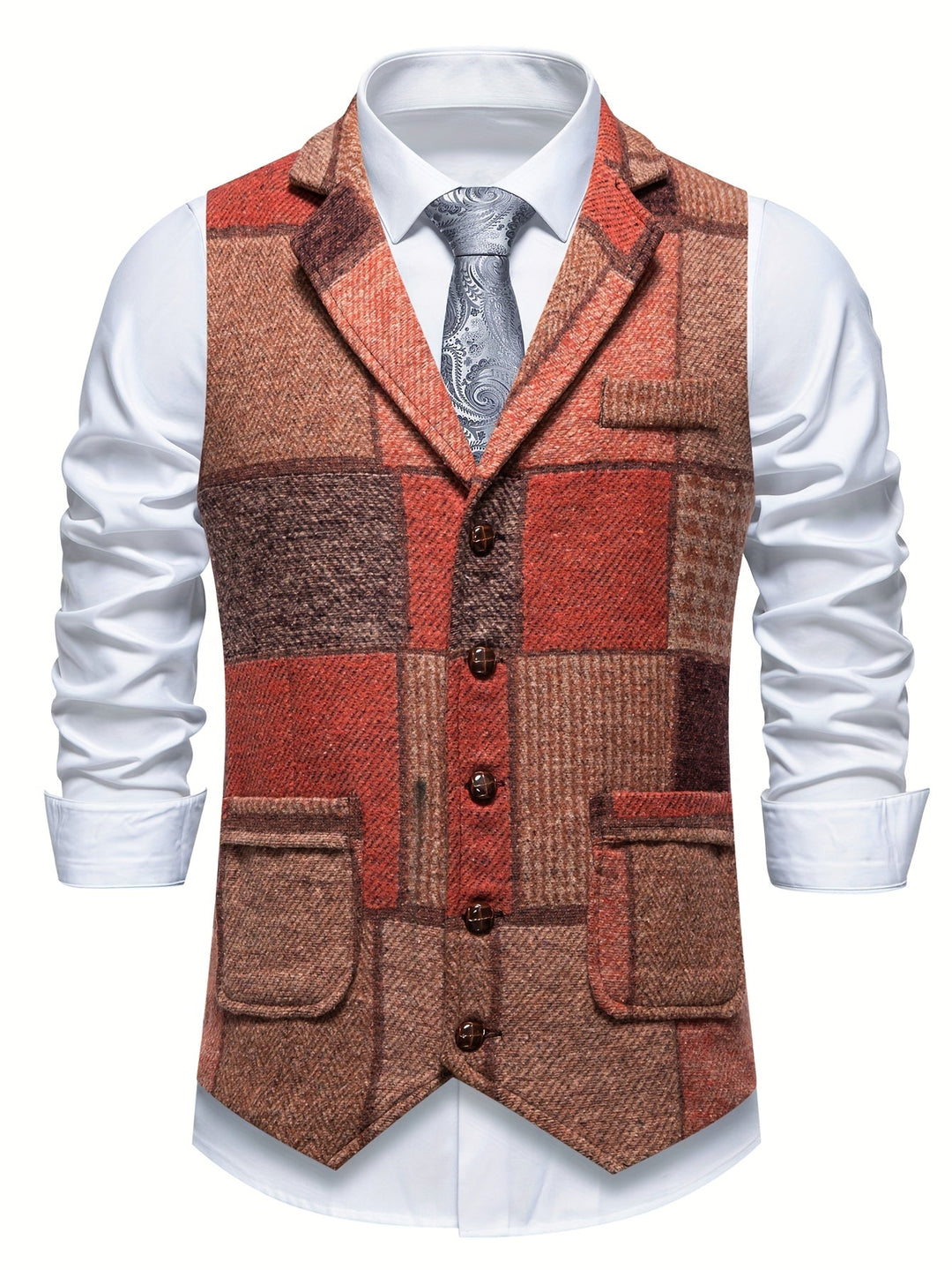 Trevor | Patchwork Vest with Herringbone Pattern