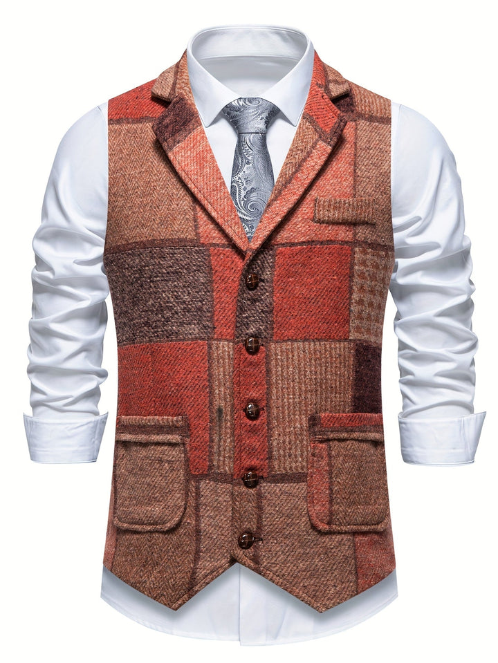 Trevor | Patchwork Vest with Herringbone Pattern