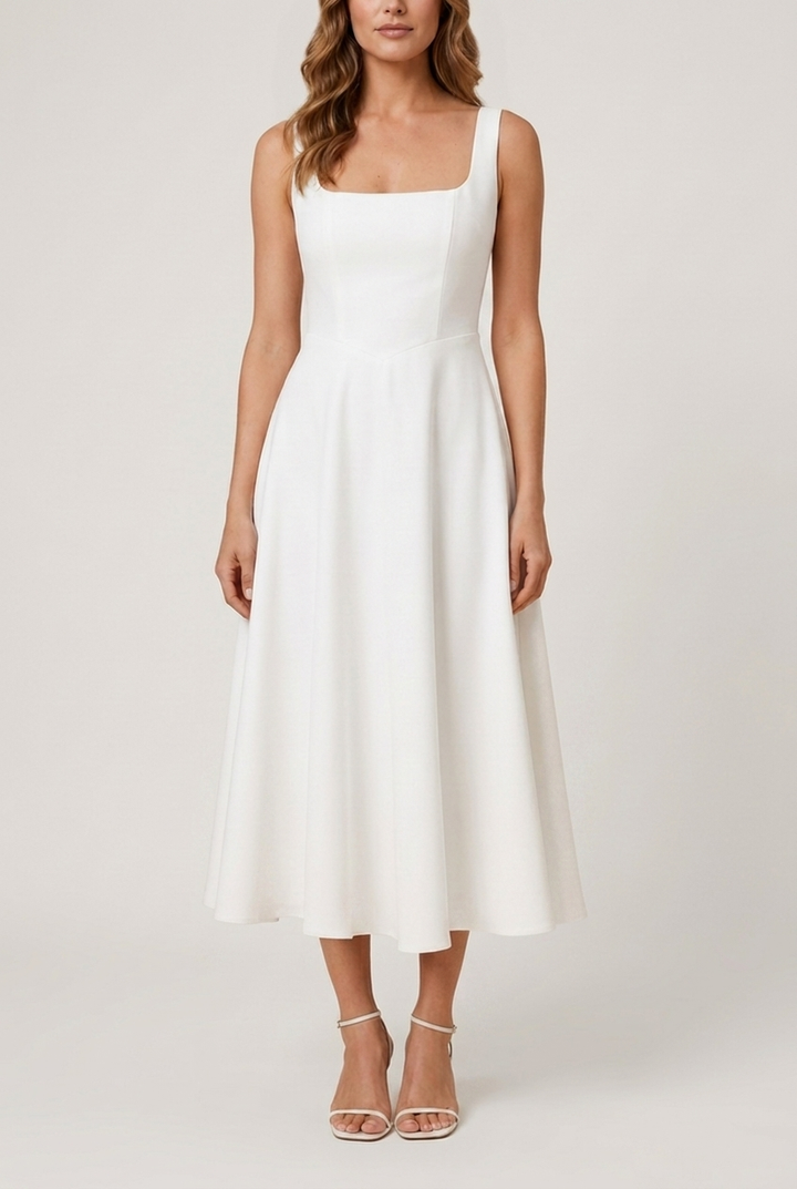 Women's Flowy Midi Dress Square Neck Relaxed Fit