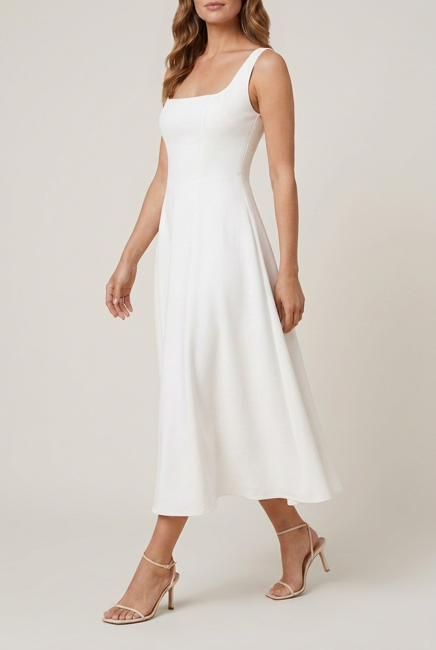 Women's A-Line Corset Midi Dress - White