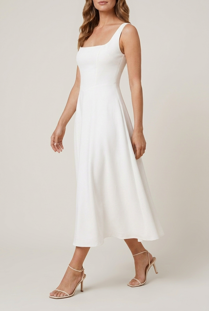 Women's A-Line Corset Midi Dress - White