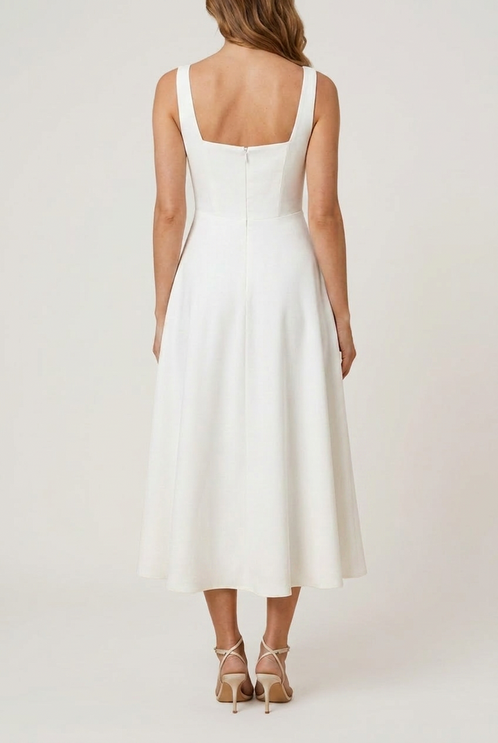 Women's A-Line Corset Midi Dress - White