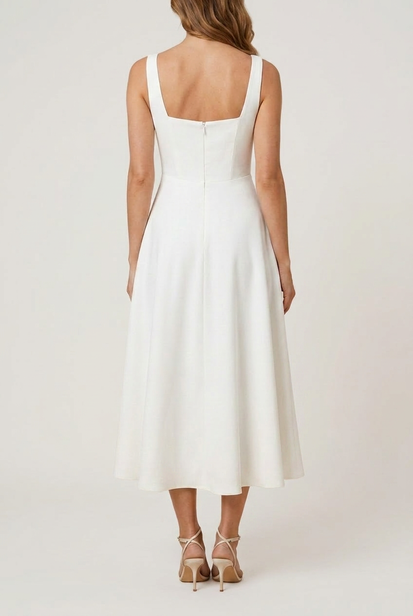 Women's Flowy Midi Dress Square Neck Relaxed Fit