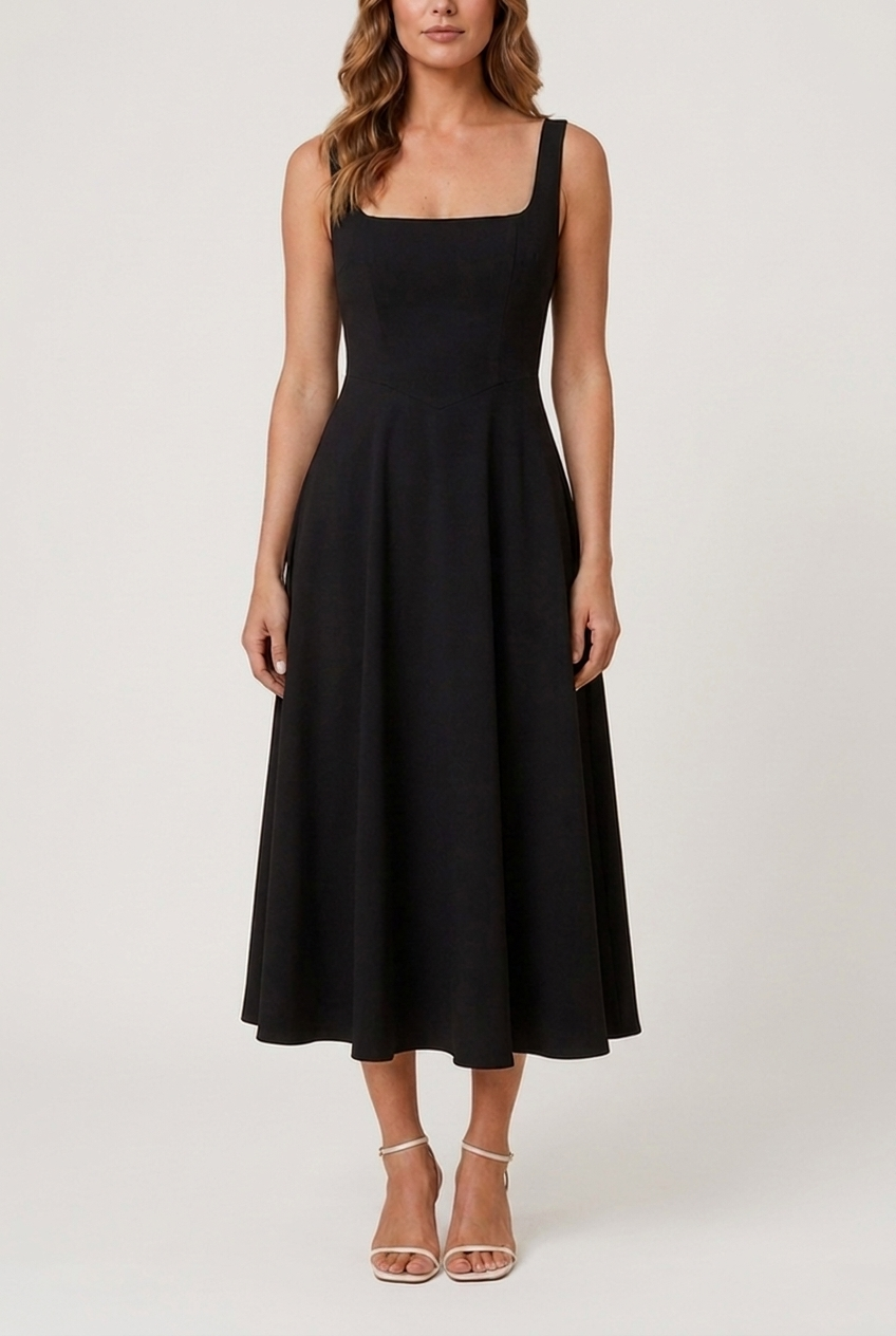 Women's Flowy Midi Dress Square Neck Relaxed Fit