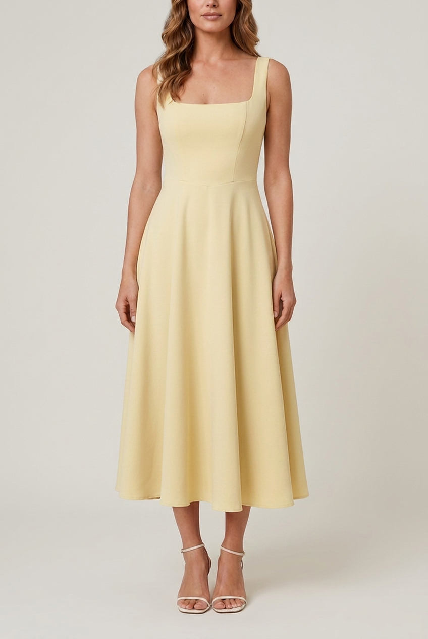 Women's Flowy Midi Dress Square Neck Relaxed Fit