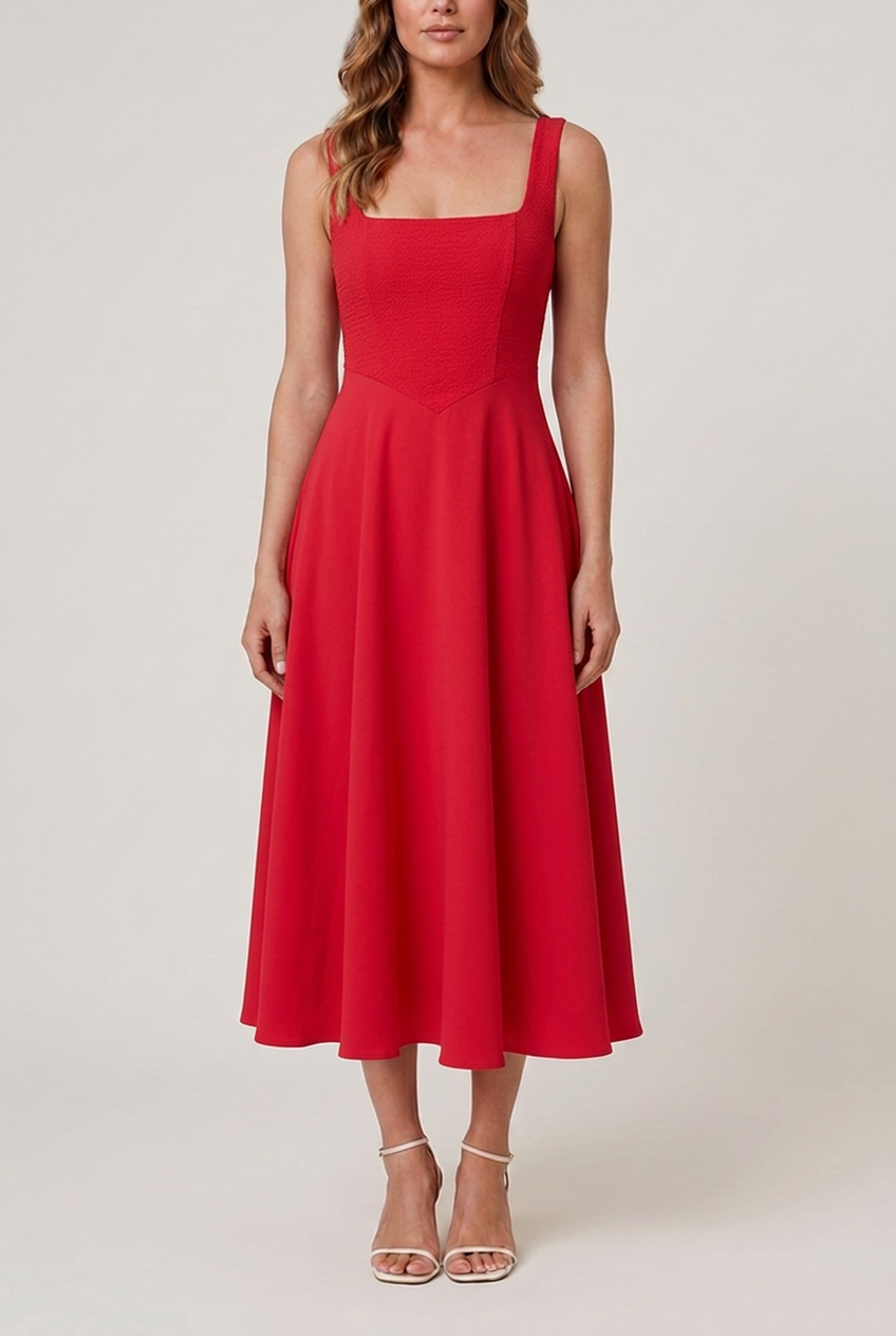 Women's A-Line Corset Midi Dress - Burgundy