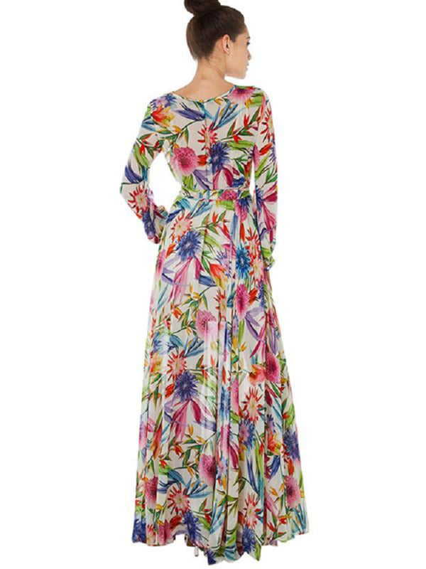 Fay - Robe longue à imprimé feuilles tropicales et manches ballon pour femme