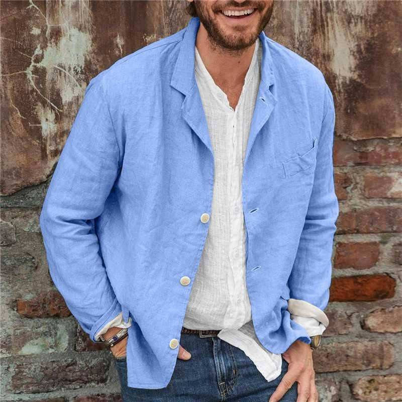 Veste décontractée en lin pour homme à la coupe décontractée