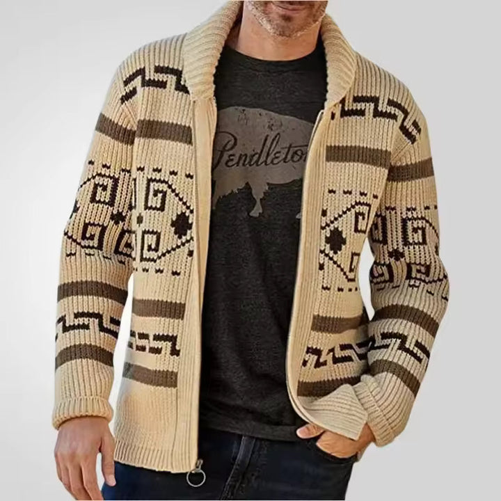 Logan - Cardigan en laine zippé pour homme avec manches à motifs