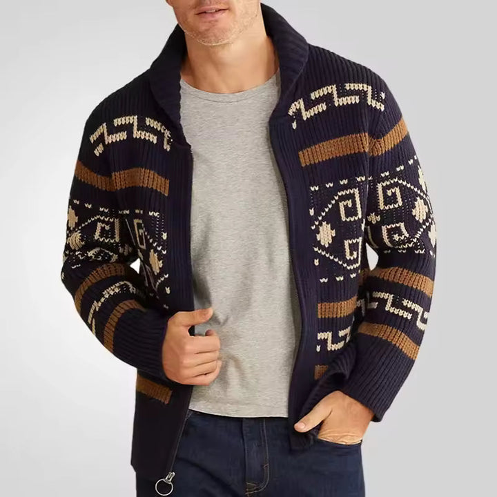 Logan - Cardigan en laine zippé pour homme avec manches à motifs