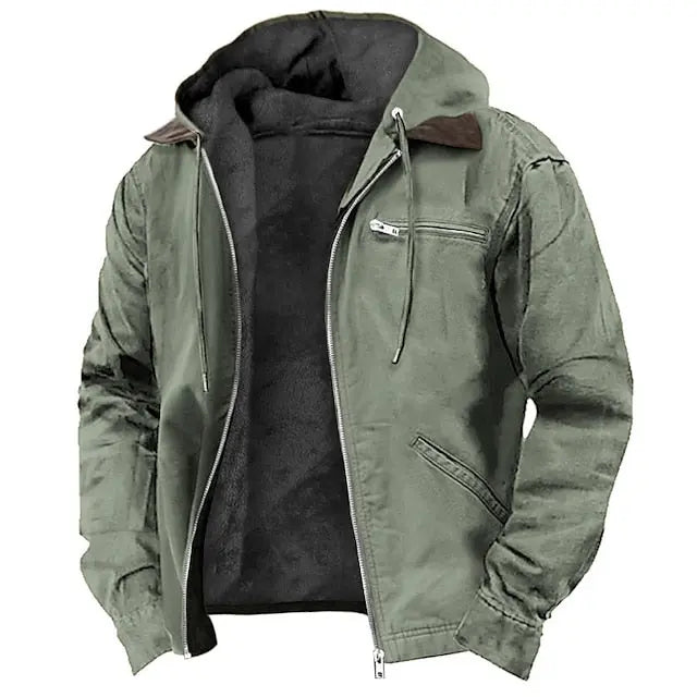 Chaqueta de invierno forrada con capucha y bolsillos para hombre