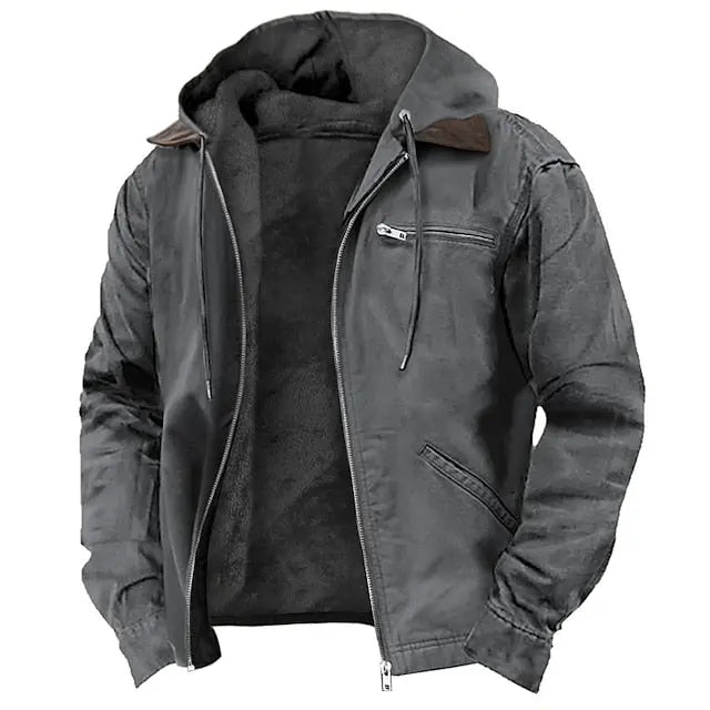 Chaqueta de invierno forrada con capucha y bolsillos para hombre