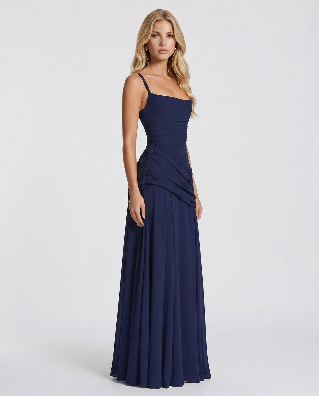 Charlotte - Women's Ruched Maxi Dress Square Neck