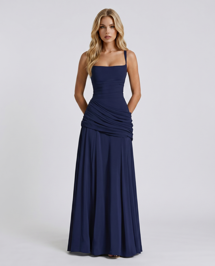 Charlotte - Women's Ruched Maxi Dress Square Neck