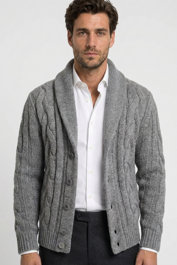 Men's Cable Knit Shawl Collar Cardigan - photo 10