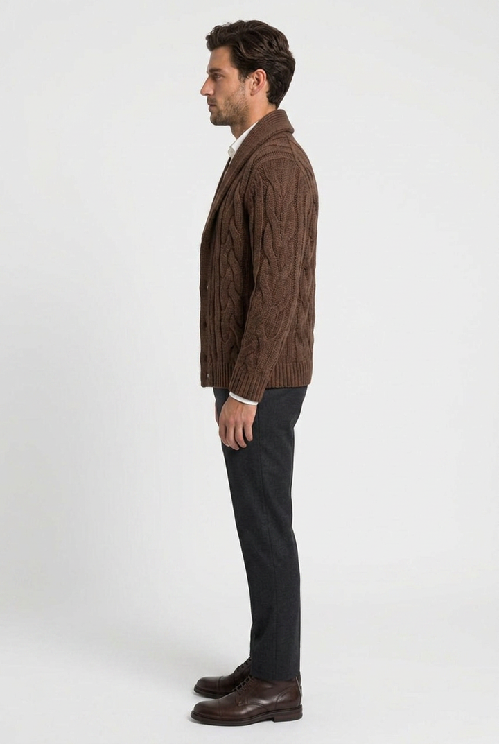 Men's Cable Knit Shawl Collar Cardigan - photo 3