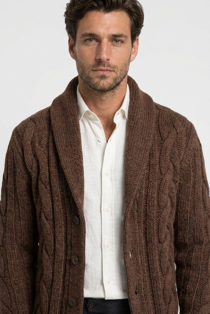Men's Cable Knit Shawl Collar Cardigan - photo 5