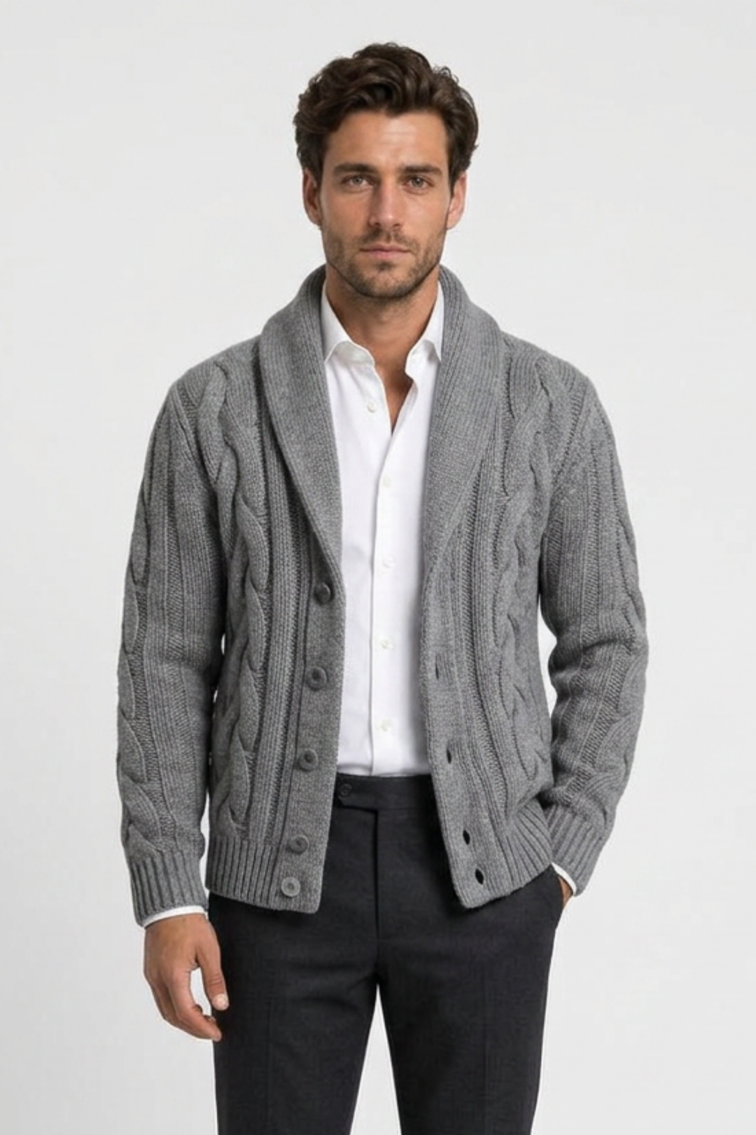 Men's Cable Knit Shawl Collar Cardigan - photo 6