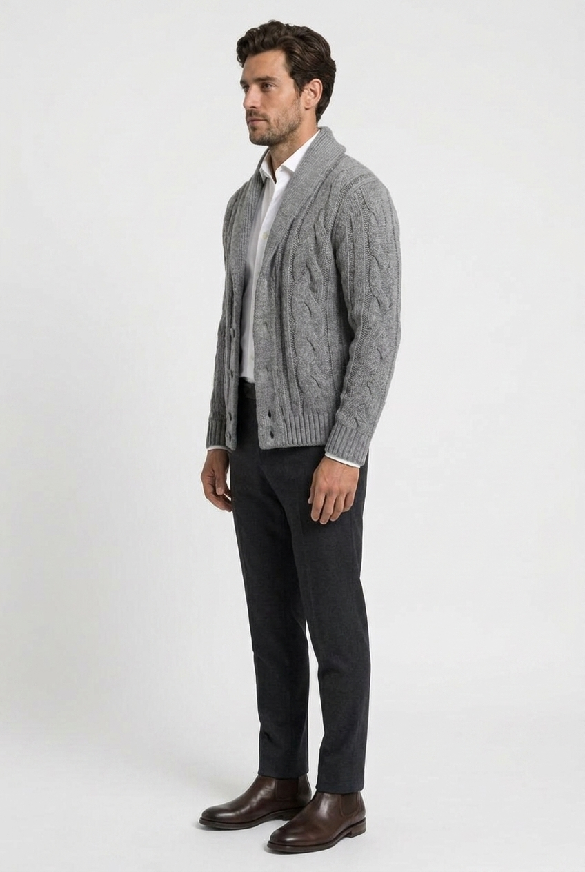 Men's Cable Knit Shawl Collar Cardigan - photo 8