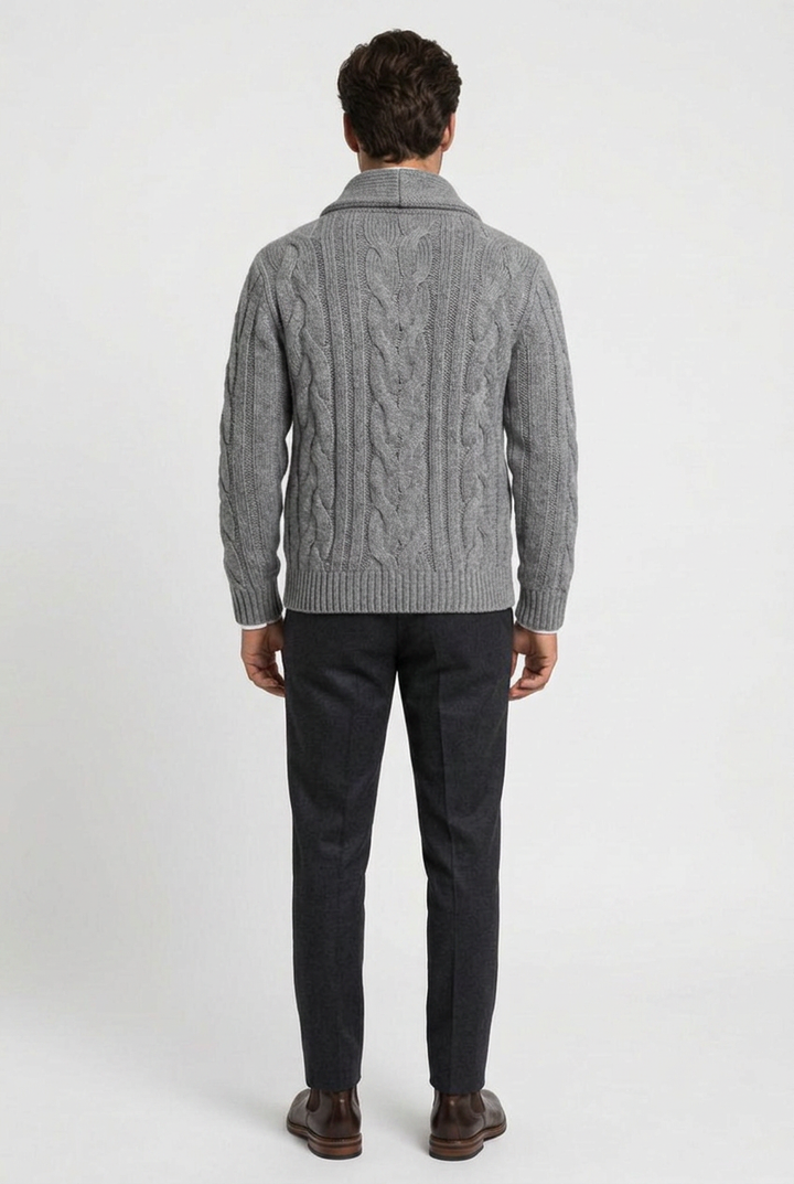 Men's Cable Knit Shawl Collar Cardigan - photo 9