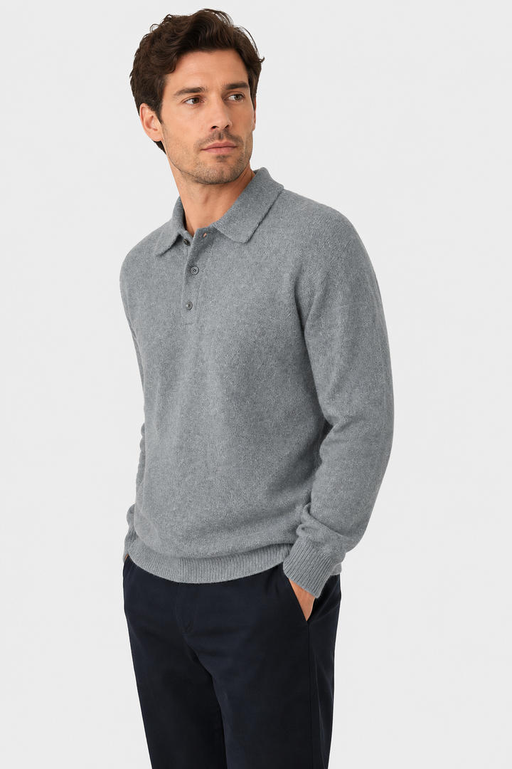 Men's Knitted Polo Jumper with a Button Front - photo 6