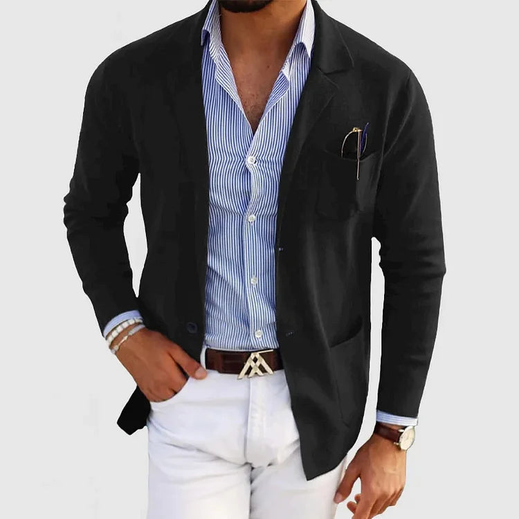 Blazer de punto tipo cárdigan casual con cierre de botones para hombre