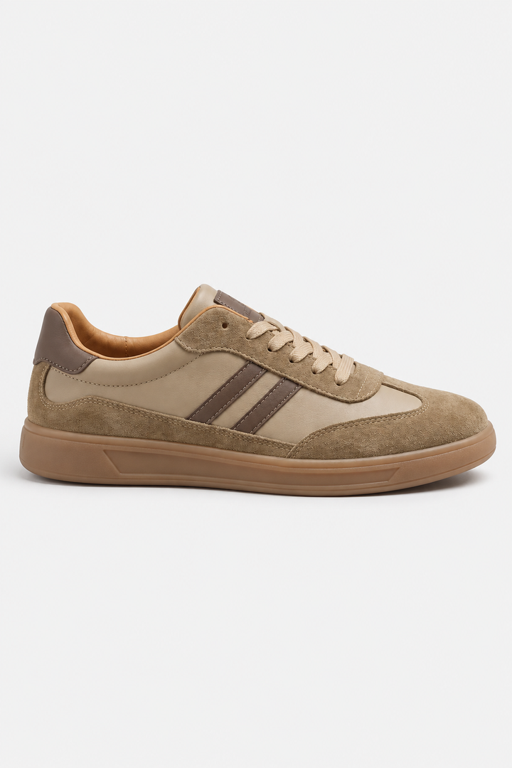 Men's Retro Striped Suede Trainers with Contrast Panels - photo 1