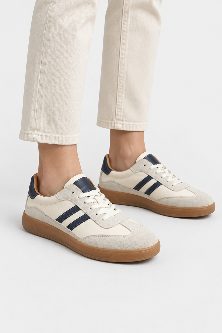 Men's Retro Striped Suede Trainers with Contrast Panels - photo 8
