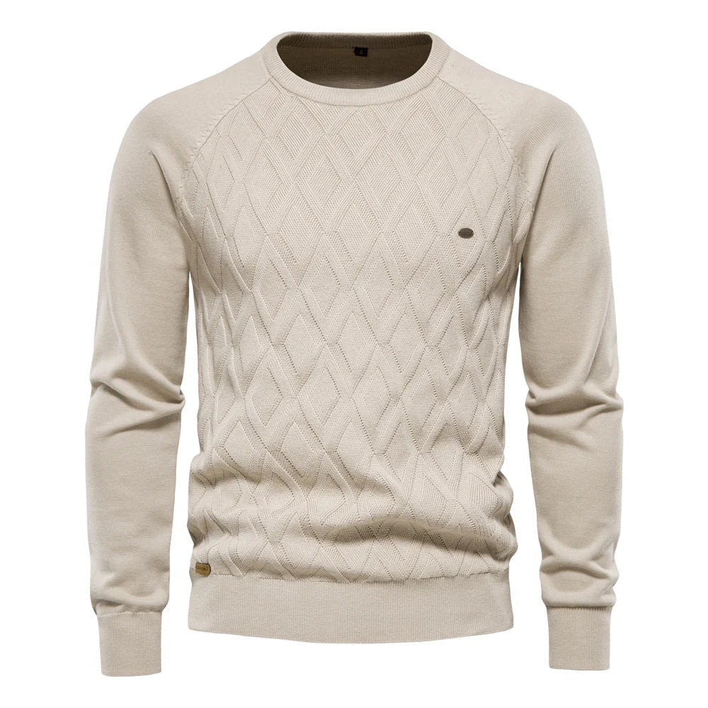 Men's Crew Neck Knit Sweater with Textured Design - photo 1