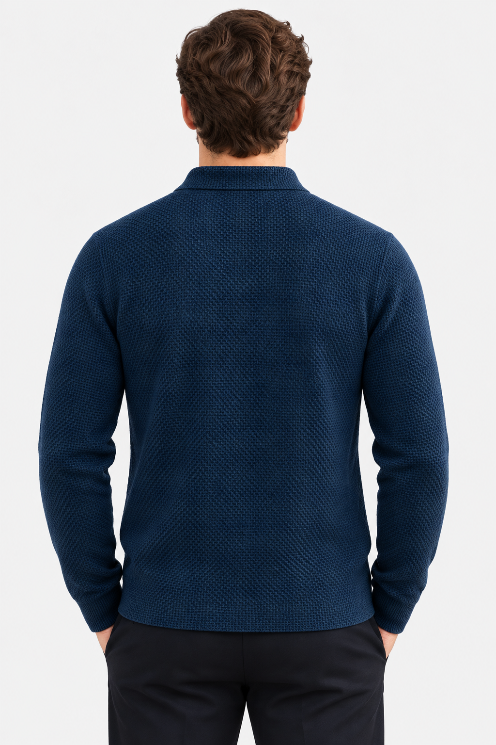 Men's Textured Knit Long Sleeve Polo Shirt - photo 3