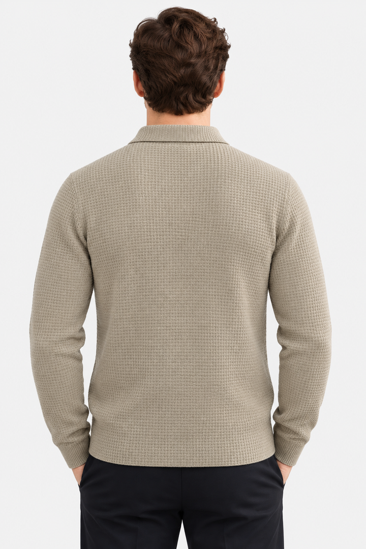 Men's Textured Knit Long Sleeve Polo Shirt - photo 6