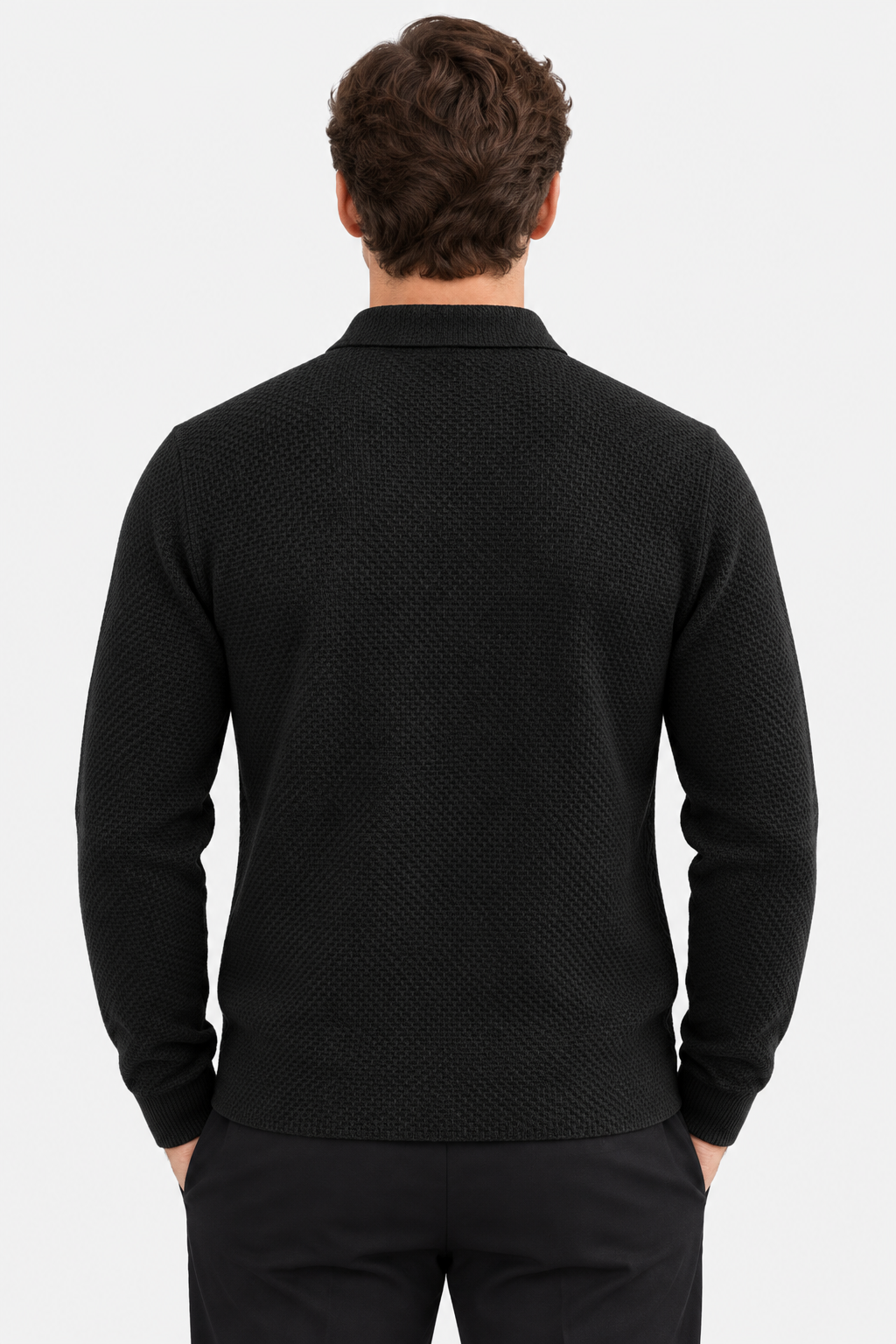 Men's Textured Knit Long Sleeve Polo Shirt - photo 8