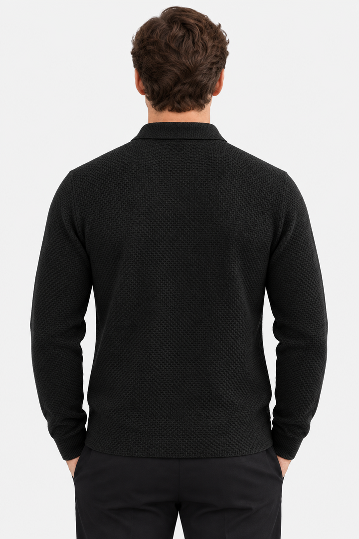 Men's Textured Knit Long Sleeve Polo Shirt - photo 8