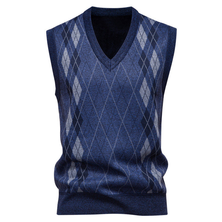 Men's Argyle Knitted Sweater Vest with V-Neck